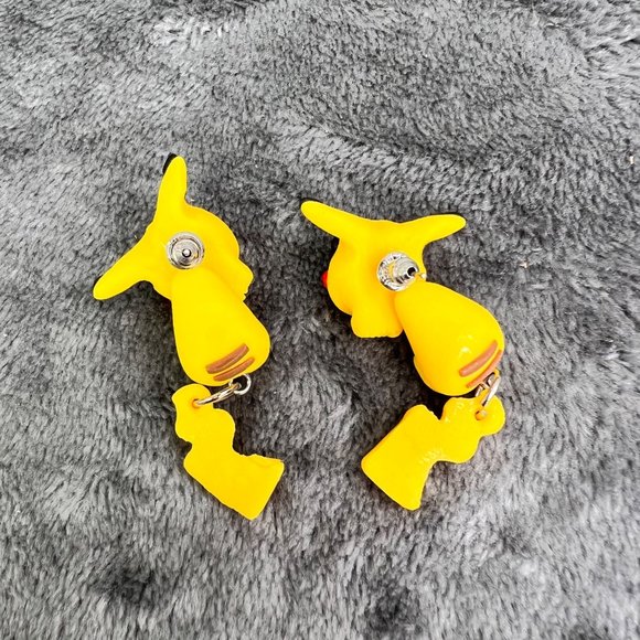 Pokemon Pikachu Earrings Post Back Yellow 2 Piece Style Dangle NWOT - Picture 5 of 6